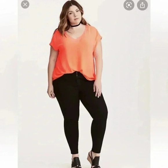 Torrid | Georgette Chiffon Semi Sheer Blouse Neon Orange Plus Size 3X - Picture 2 of 10
